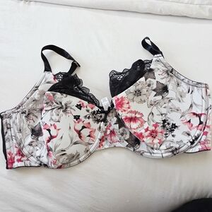 Cacique Floral Print Bra with Black and Pink Accents